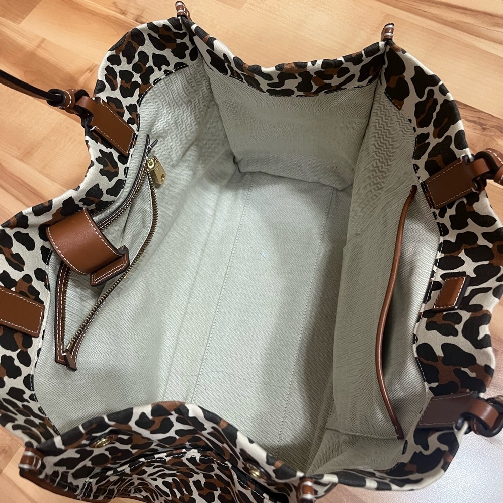 Tory Burch Leopard Print Canvas Tote with Brown Leather Trim - Picture 2 of 9